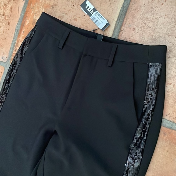🔷 NEW Steve Madden Womens Waverly Sequined Stripe Flared Pants Black Size Small - Picture 4 of 13